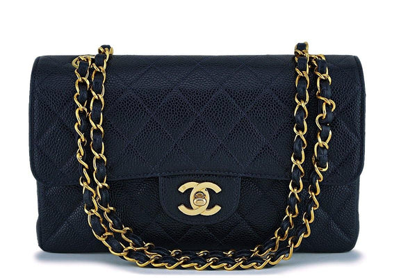 Chanel Midnight Navy Blue-Black Caviar Small Classic Double Flap Bag 24k GHW - Boutique Patina