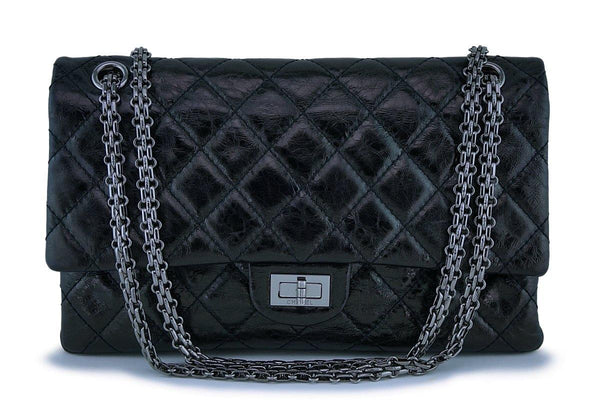 Chanel Black Metallic 226 Medium Reissue 2.55 Classic Double Flap Bag Shiny RHW - Boutique Patina