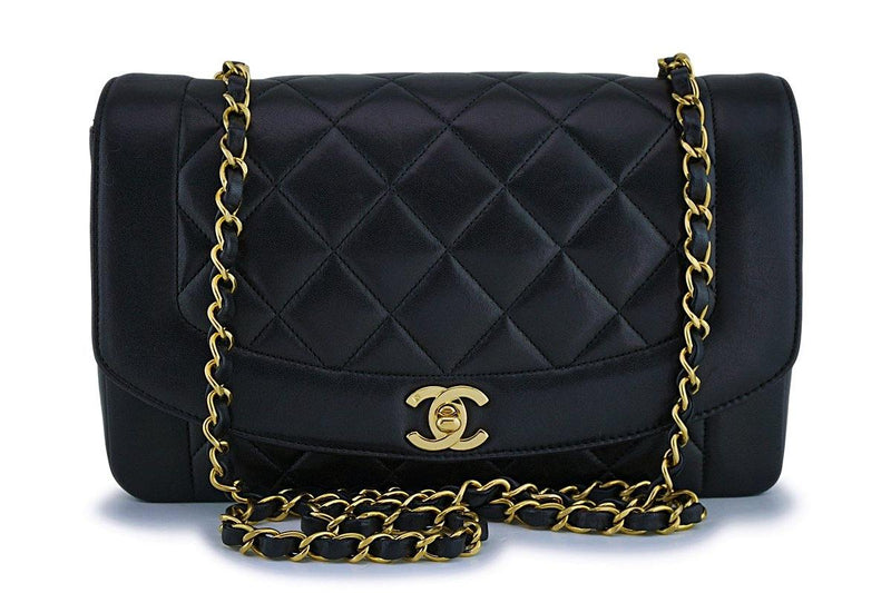 Chanel Black Vintage Lambskin Diana Medium Classic Flap Bag 24k GHW - Boutique Patina