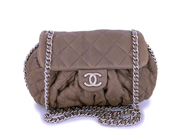 Chanel Taupe Gray-Beige Chain Around Crossbody Flap Bag SHW - Boutique Patina