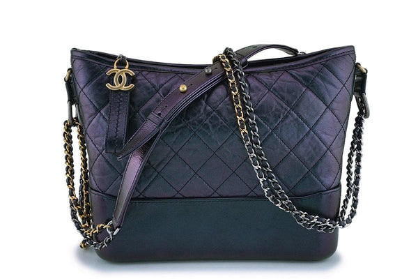 NIB 19S Chanel Iridescent Black Purple Medium Gabrielle Hobo Bag - Boutique Patina