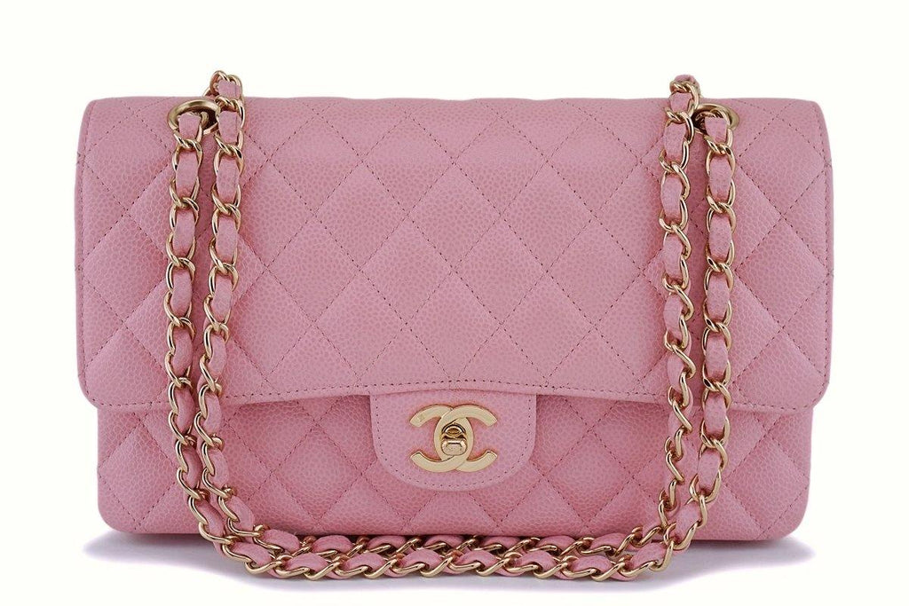 Chanel Pink Tweed Medium Classic Double Flap Bag GHW