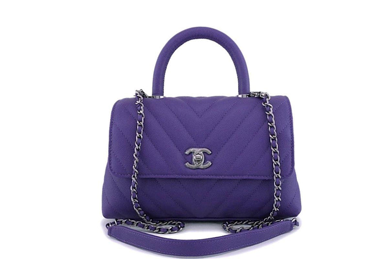 NIB 19K Chanel Purple Caviar Small Coco Handle Chevron Flap Bag RHW –  Boutique Patina