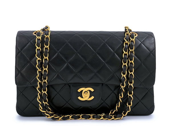 Chanel 1996 Vintage Black Medium Classic Double Flap Bag 24k GHW Lambskin - Boutique Patina