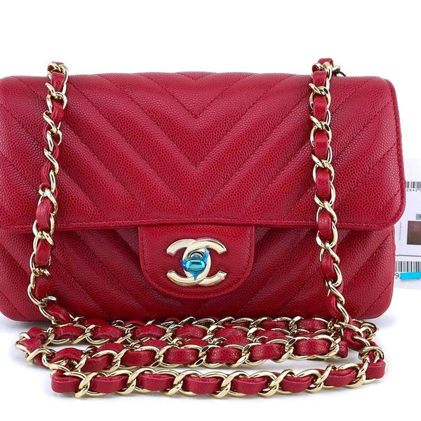 NWT 18B Chanel Pink Red Caviar Chevron Rectangular Mini Classic Flap Bag -  Boutique Patina
