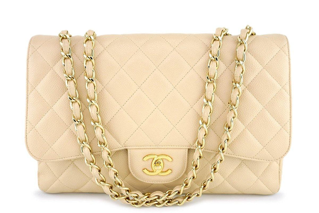Chanel Beige Clair Caviar Jumbo 2.55 Classic Flap Bag GHW