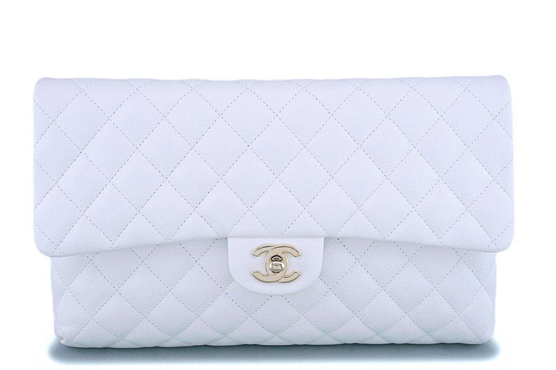 NIB 19B Chanel White Caviar Timeless Classic Flap Clutch Bag GHW - Boutique Patina