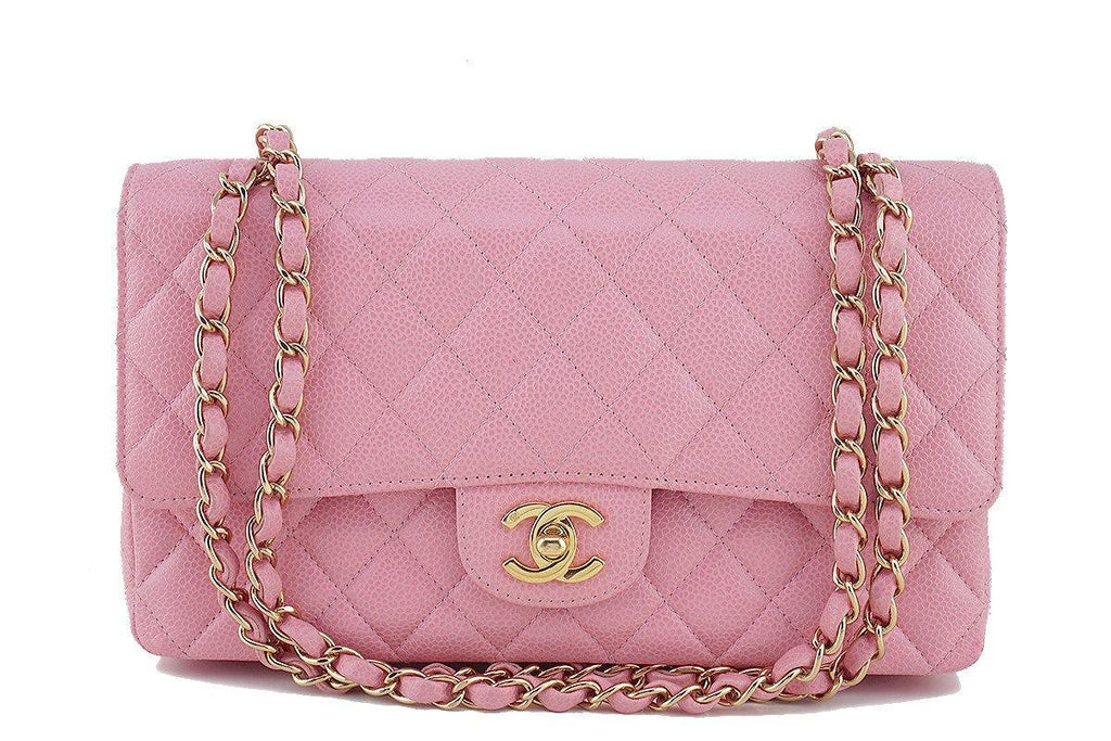 Chanel Vintage Classic Double Flap Bag Quilted Caviar Medium Pink 5153682