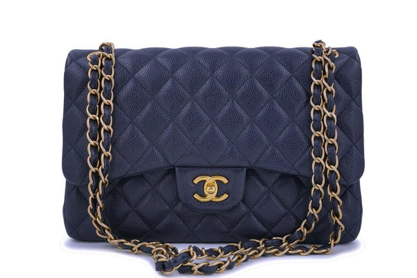 Chanel Navy Blue Caviar Jumbo Classic Double Flap Bag GHW - Boutique Patina