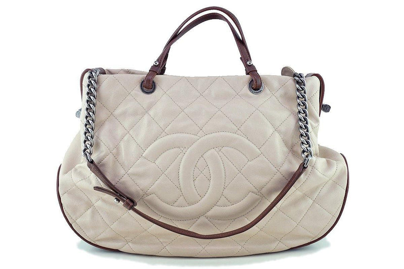 Chanel Light Taupe Beige Soft CC Quilted Convertible Tote Bag - Boutique Patina