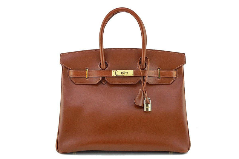 Hermes Noisette Box Calf 35cm Birkin Bag Gold HW - Boutique Patina