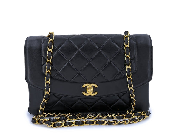 Chanel Vintage Diana Flap Bag Black Medium 24k GHW Pocket - Boutique Patina