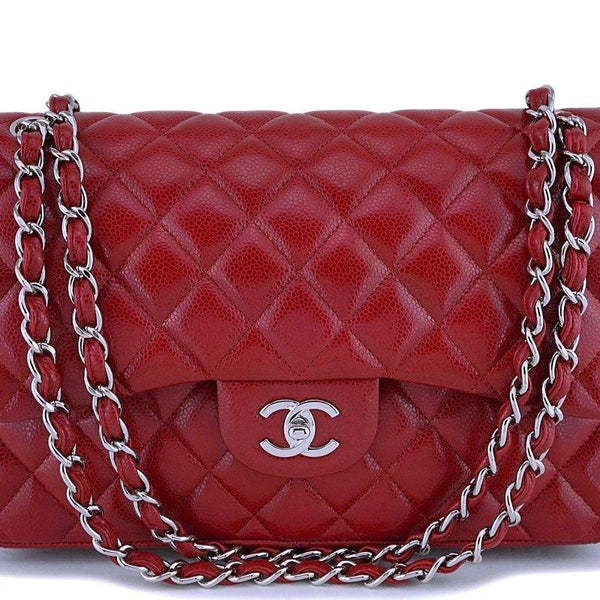Chanel Classic Jumbo Double Flap in Red Caviar with Silver Hardware - SOLD