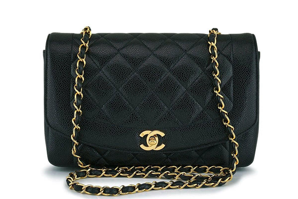 Rare Chanel Black Caviar Diana Medium Classic Shoulder Flap Bag 24k GHW - Boutique Patina