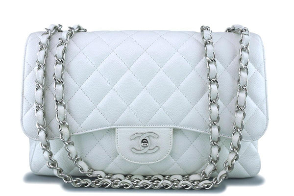 Chanel White Caviar Jumbo 2.55 Classic Flap Bag SHW - Boutique Patina