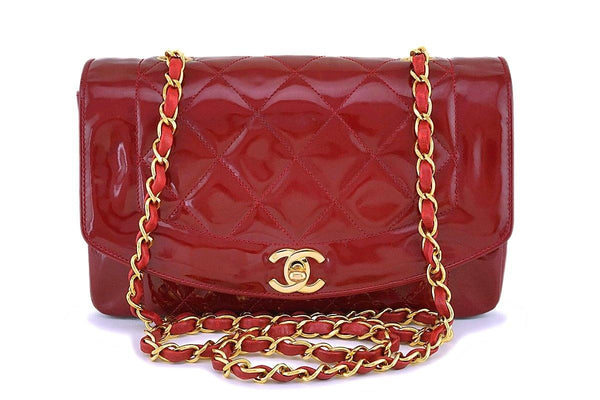 Chanel Vintage Cherry Red Patent Small Diana Classic Flap Bag 24k GHW - Boutique Patina