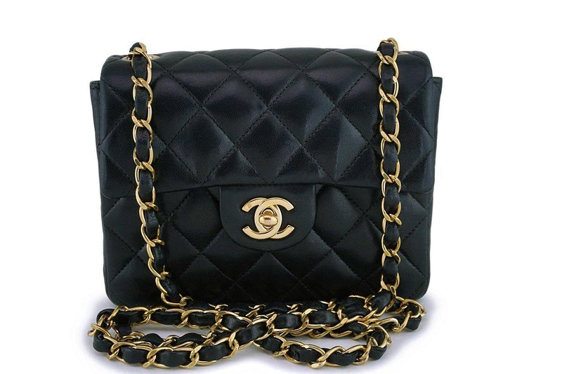 Chanel Vintage Black Lambskin Square Mini Classic Flap Bag 24k GHW