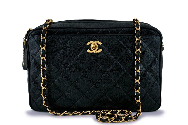 Chanel Vintage Black Caviar Quilted Leather Rare Extra Large Sized