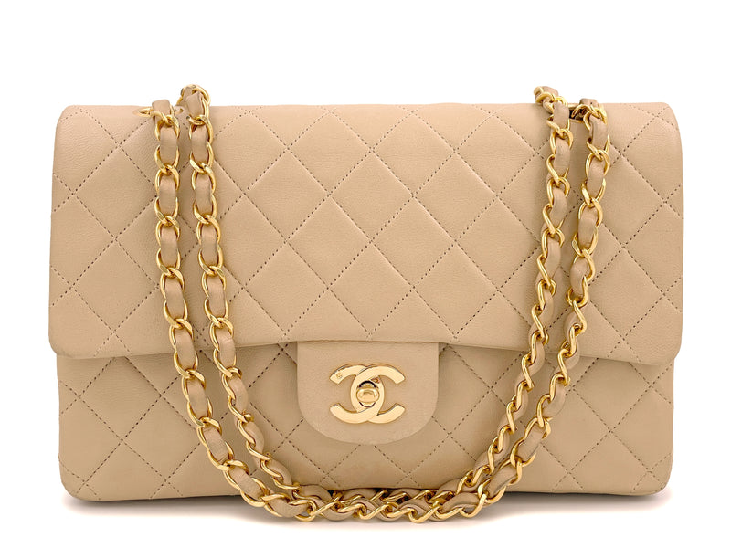 Chanel 1996 Vintage Beige Medium Classic Double Flap Bag 24k GHW