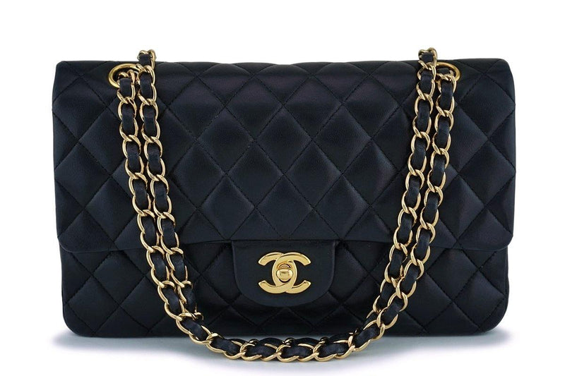 Chanel Black Lambskin Medium Classic Double Flap Bag 24k GHW