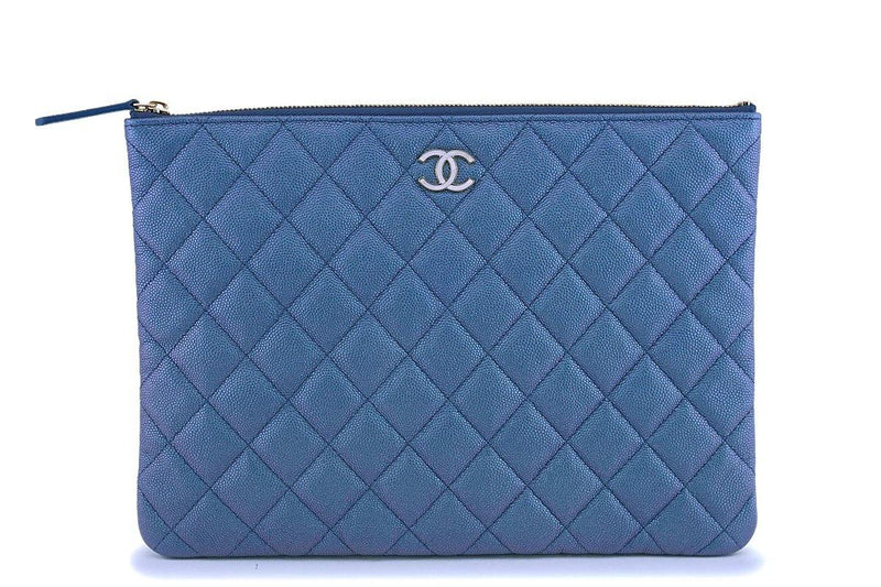 NIB 19S Chanel Iridescent Blue Pearly CC Medium O Case Clutch Bag