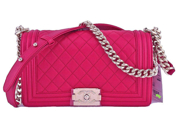 NWT 17P Chanel Fuchsia Pink Le Boy Classic Flap, Medium Caviar Bag - Boutique Patina