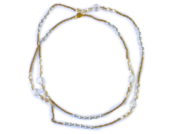 Chanel 1983 Vintage Extra Long Pearl Strand Station Necklace - Boutique Patina