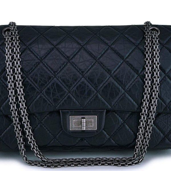 Chanel Black Aged Calfskin Reissue Classic Large Jumbo 227 2.55 Flap Bag RHW  - Boutique Patina