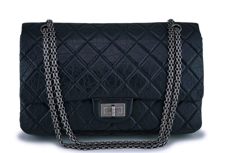 Chanel Black Aged Calfskin Reissue Classic Large Jumbo 227 2.55 Flap Bag RHW - Boutique Patina