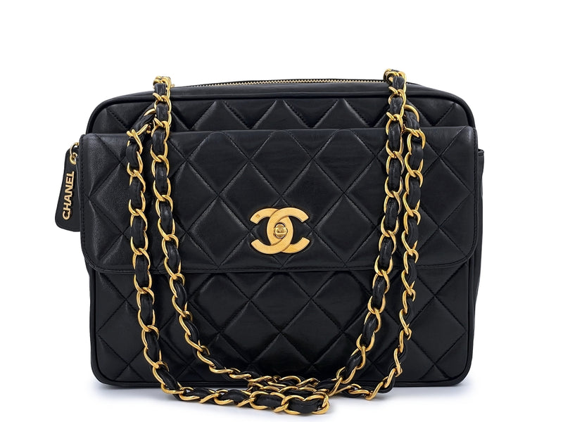 Chanel Vintage 1995 Black Lambskin Classic Flap Camera Case Bag