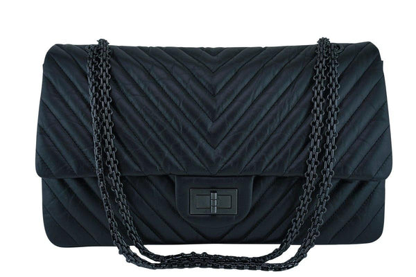 New Rare Chanel So Black Chevron 227 Jumbo Classic Reissue 2.55 Flap Bag - Boutique Patina