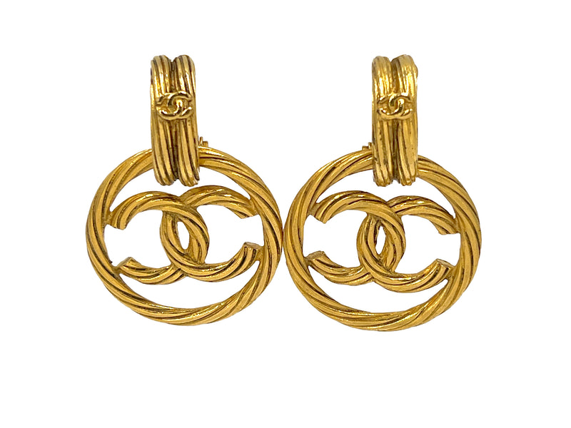 Chanel Vintage Yellow Gold Hoop Earrings