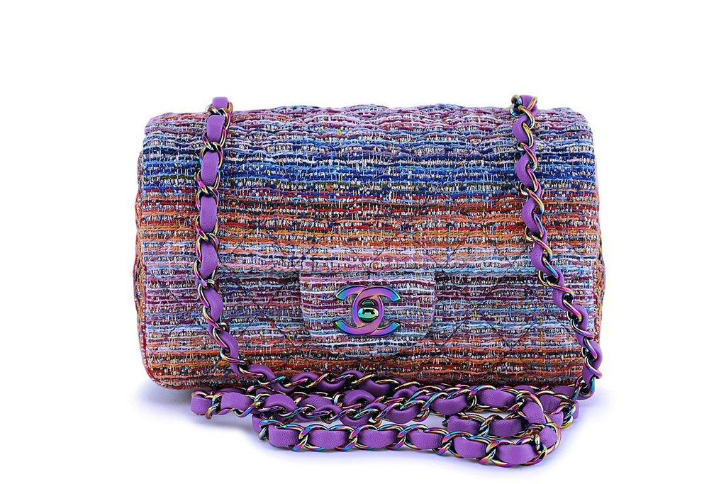 CHANEL 20C Purple Rainbow Tweed Medium Classic Double Flap Bag