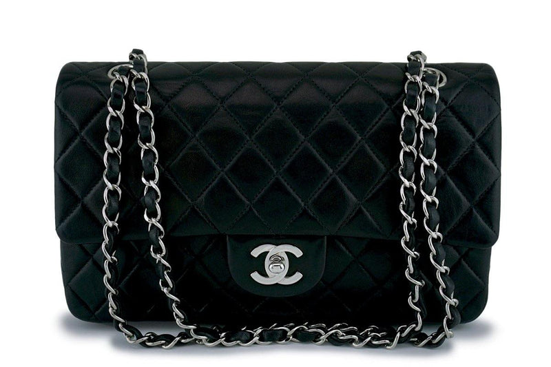 Chanel Black Lambskin Medium  Classic Double Flap Bag SHW - Boutique Patina