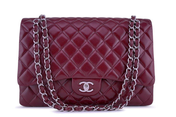 Chanel Berry Red Caviar Maxi Quilted Classic 2.55 Jumbo XL Flap Bag - Boutique Patina