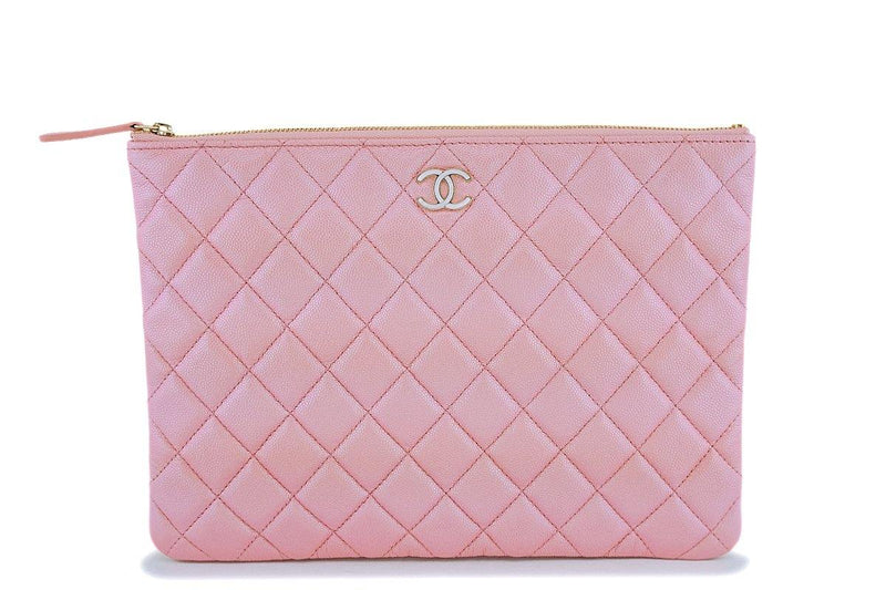 NIB 19S Chanel Iridescent Pink Pearly CC Medium O Case Clutch Bag - Boutique Patina