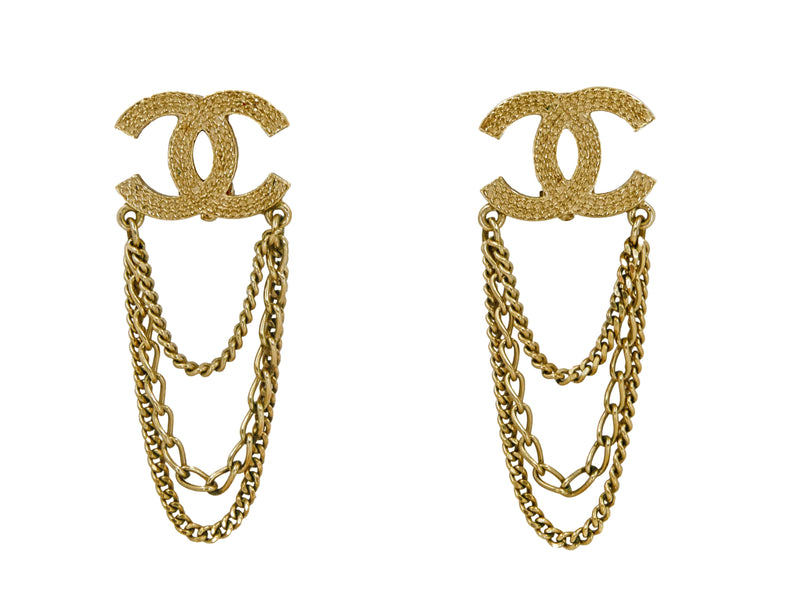 Chanel CC Faux Pearl Textured Gold Tone Drop Earrings Chanel