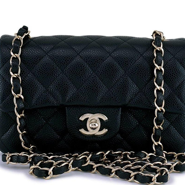NWT 18S Chanel Black Caviar Classic Rectangular Mini Flap Bag GHW