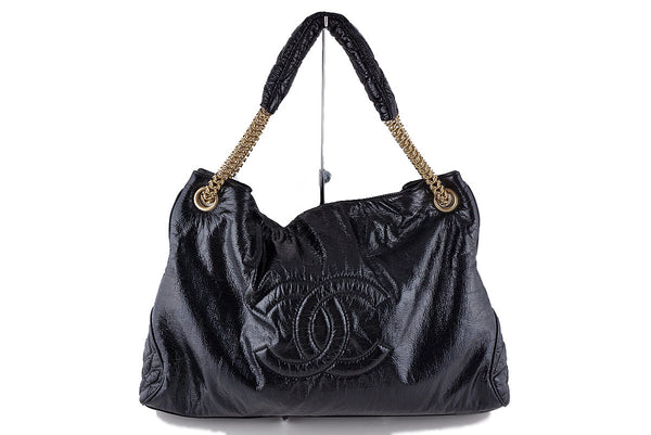 Chanel Black Patent Rock & Chain Large XL Cabas Bag - Boutique Patina