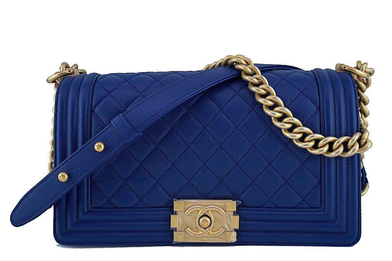 NIB Chanel Blue Boy Classic Flap, Medium Caviar Bag GHW - Boutique Patina