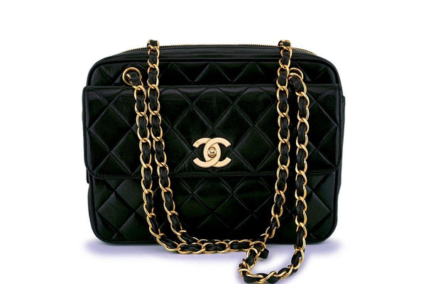 Chanel Vintage Black Lambskin Camera Flap Tote Bag GHW - Boutique Patina
