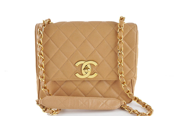 Chanel Caviar Beige Quilted Vintage Square Classic Flap Bag - Boutique Patina