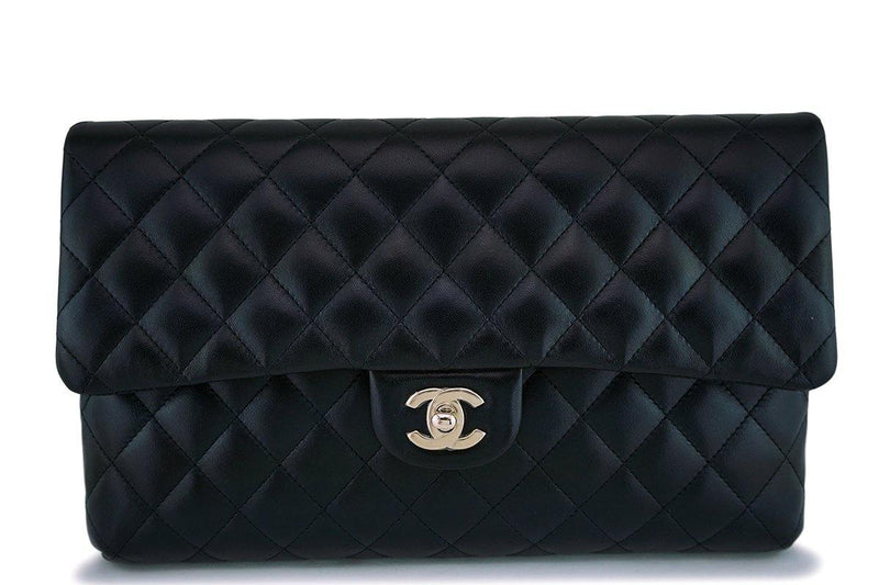 NIB 18B Chanel Black Lambskin Timeless Classic Clutch Bag GHW