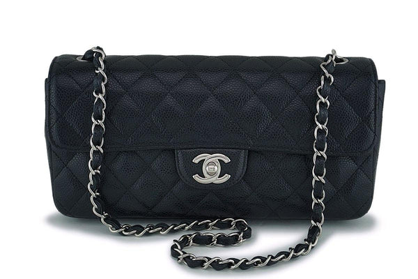 Chanel Black Caviar East West Medium Classic Clutch Flap Bag SHW - Boutique Patina