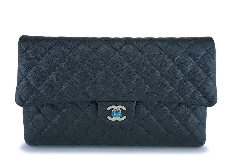 NIB 18S Chanel Iridescent Charcoal Gray Caviar Timeless Classic Clutch Bag GHW - Boutique Patina
