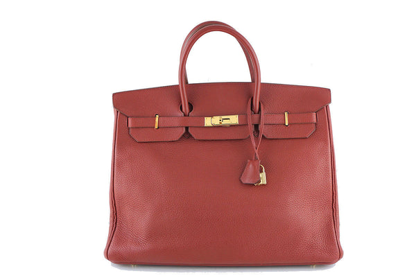 Hermes Birkin Bag, 40cm Sienna Brick Red-Brown Clemence GHW - Boutique Patina