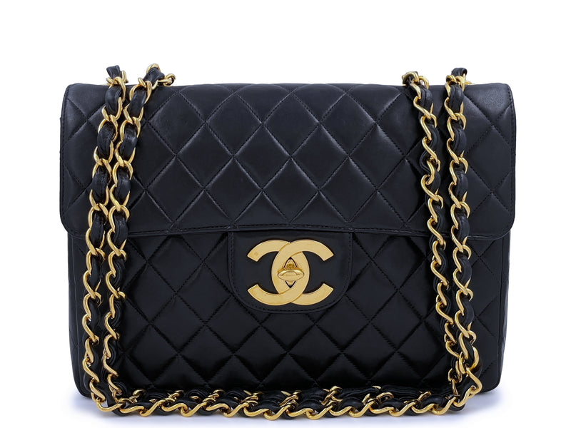 Chanel 1996 Vintage Jumbo Classic Flap Bag Black Lambskin 24k GHW