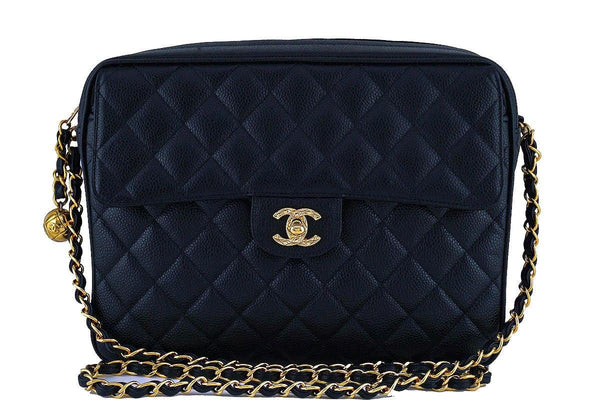 Chanel Black Caviar Classic Quilted Flap Camera Purse Bag - Boutique Patina