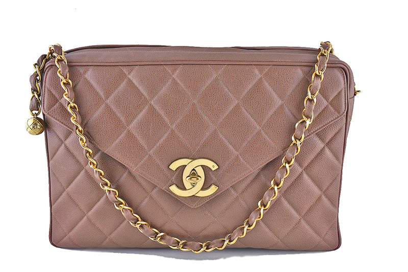 Chanel Taupe Brown Vintage Caviar Jumbo Giant Flap Classic Camera Bag - Boutique Patina