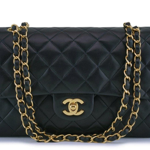 2001 Chanel Black Quilted Lambskin Vintage Small Classic Double